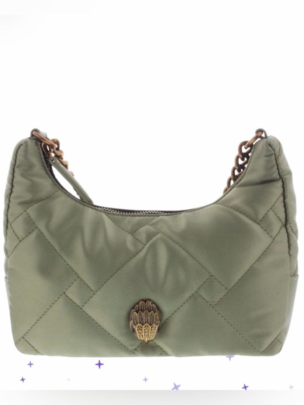 Kurt Geiger London Kensington Quilted Olive Shoulder Bag Gold Eagle